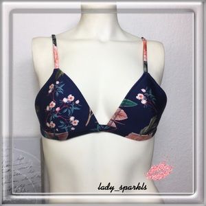Triangl Navy Floral Bikini Top, Medium